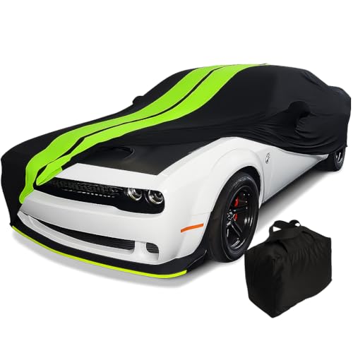 Dodge Challenger Custom Fit Car Cover  Indoor Ultraguard Stretch Satin  Protect from Dust  The Ultimate High End Fit for All 20082025 Dodge Challengers Black with Green Stripes