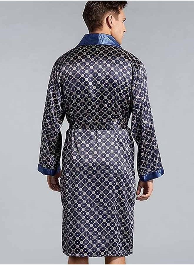 Ocean Men's Polyester Long Sleeved Nightgown (Dark Blue), Modern style V-Neck Print Design, with Simple Pockets, Essential Cozy Sleeping Pajamas for Business Trips and Home Wear  - Image 3