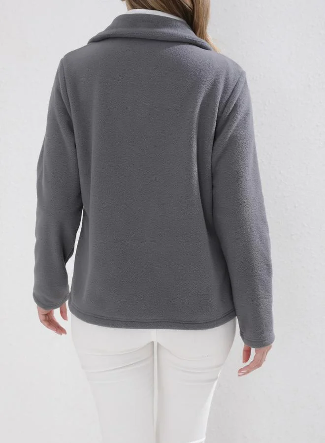 Take Two Take Two Grey High Neck Fleece Jacket