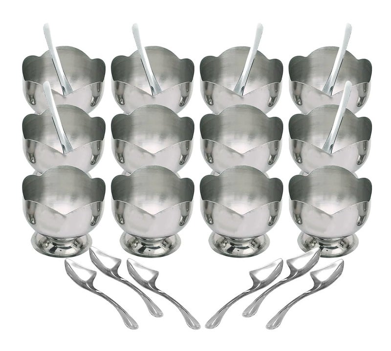 ZORROW MART Stainless Steel Dessert Bowl,Icecream Cup,Serving Soup Bowl, with Spoon (12 Bowl Set) - Image 1