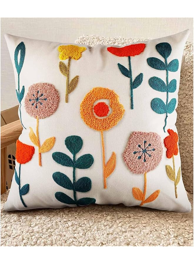 The Bros Embroidered Pillow Cover, 18x18 Outdoor Decorative Pillow Cover for Sofa, Bedroom, Soft and Comfortable Cotton Pillow Cover - Image 1
