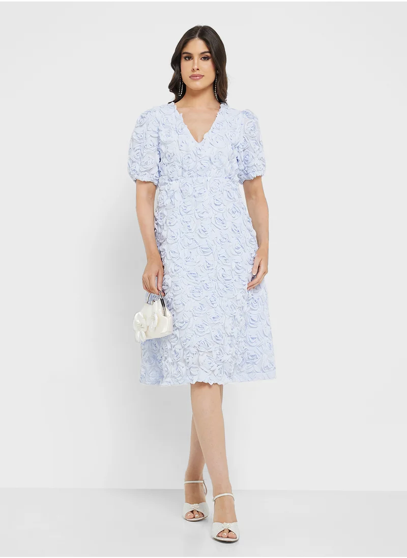YAS V-Neck Balloon Sleeve Dress