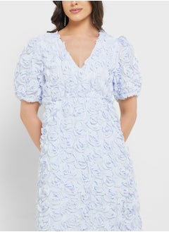 YAS V-Neck Balloon Sleeve Dress  - Image 3