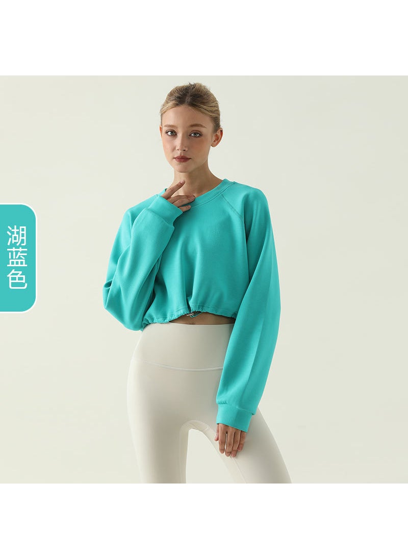 Generic - Autumn Winter Casual Loose Drawstring Yoga Crop Top Khaki - Image 1