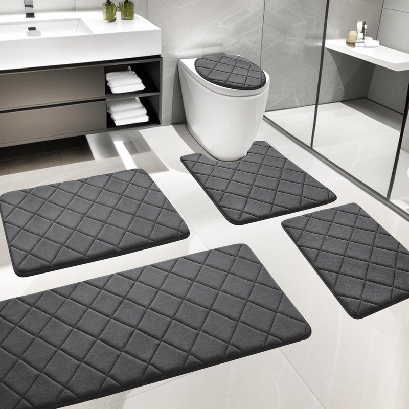 YIHOUSE Bathroom Rugs Set 5 Piece Soft Non Slip Memory Foam Bathroom Rugs Machine Wash Grey Bath Room Mat Set Water Absorbent Bath Rug for Toilet and FloorDark Grey