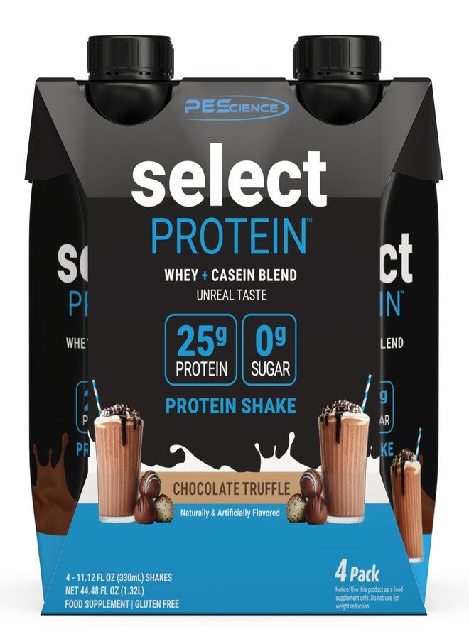 PEScience Select Protein Shake RTD, 25g Whey and Casein Blend, High Protein Drink, Gluten Free, Keto Friendly, 0g Sugar, Low Carb Ready to Drink Meal Replacement, Chocolate Truffle - Pack of 4 - Image 1
