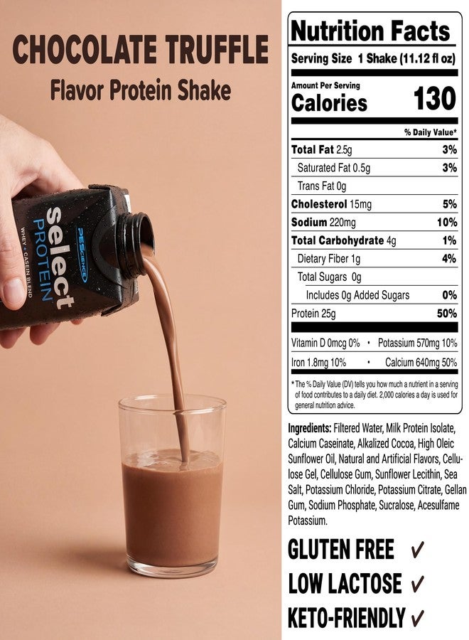 PEScience Select Protein Shake RTD, 25g Whey and Casein Blend, High Protein Drink, Gluten Free, Keto Friendly, 0g Sugar, Low Carb Ready to Drink Meal Replacement, Chocolate Truffle - Pack of 4 - Image 3