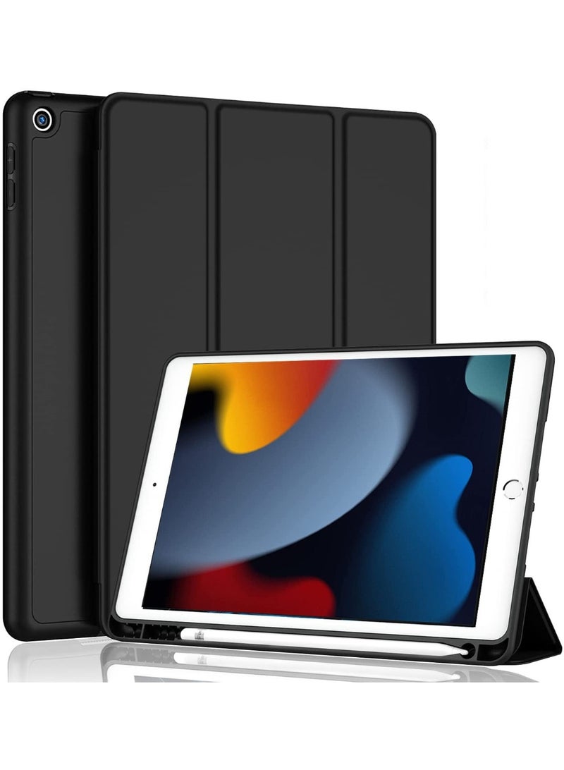 YoYoTech iPad 9 2021(9th Gen) iPad 8 2020(8th Gen) / iPad 7 2019(7th Gen)10.2 Tri-Fold Case Flip Cover with Multi Viewing Angles Stand | Pencil Holder | Heat Dissipation | TPU Back cover- Black - Image 1