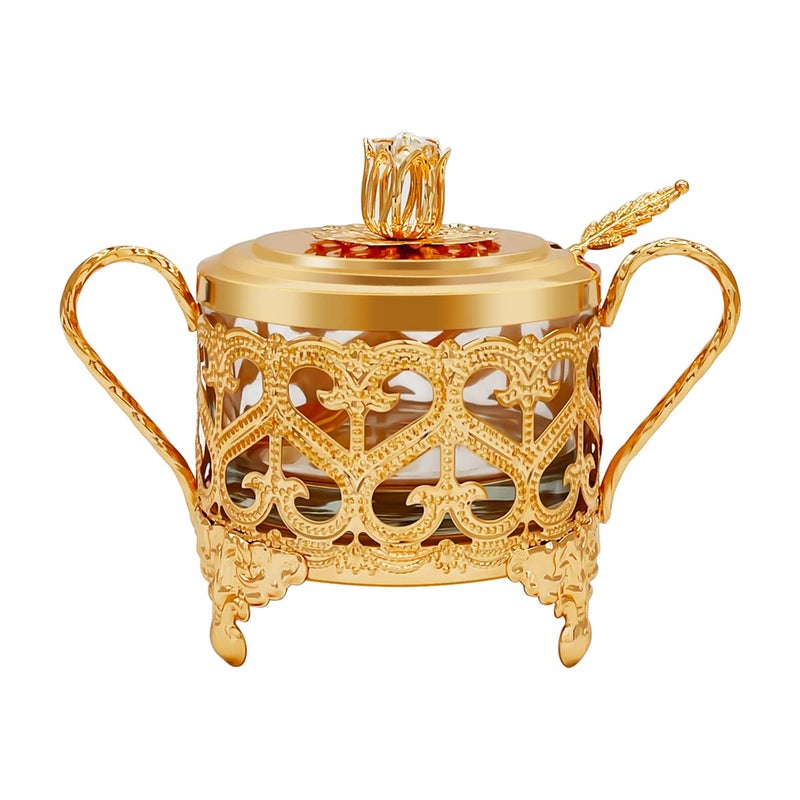 Flylin Flylin Sugar Bowl Turkish Sugar Bowl Sugar with Sugar Spoon and Lid Dual Holder Bowl Condiment Pot Spice Glass Jar Coffee Bar Accessories Sugar Container for Home and Kitchen 