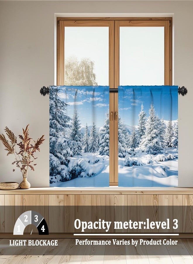 Renaiss 26 x 24 Inch Snowy Cedar Trees Kitchen Curtains Tiers Spruce Forest Woodland Winter Scenery Small Curtains for Half Window for Bathroom Laundry Room Window Curtains with Rod Pocket 2 Panels - Image 2