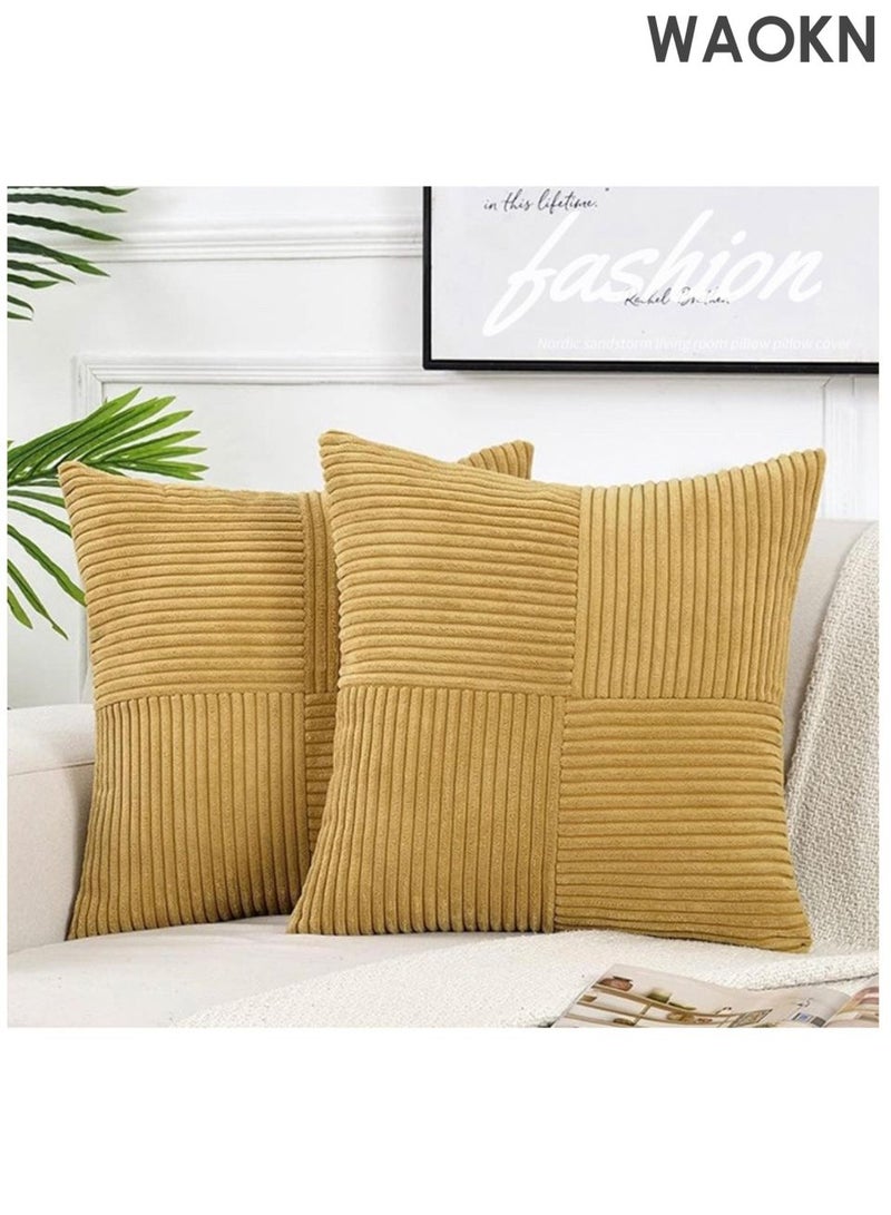 WAOKN 2 Packs Mustard Yellow Decorative Throw Pillow Covers 18x18 Inch for Living Room Couch Bed, Farmhouse Boho Home Decor, Soft Cross Corduroy Patchwork Textured Accent Cushion Case 45x45 cm - Image 5