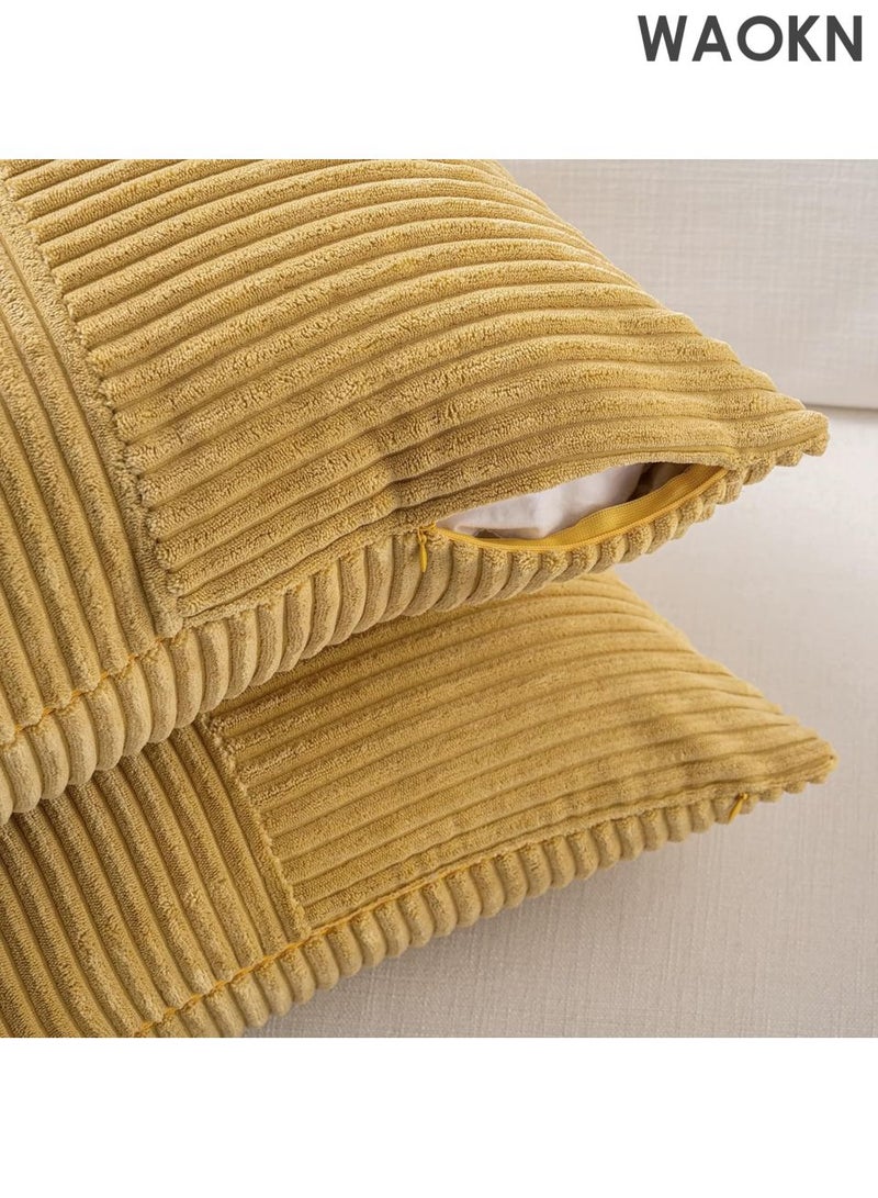 WAOKN 2 Packs Mustard Yellow Decorative Throw Pillow Covers 18x18 Inch for Living Room Couch Bed, Farmhouse Boho Home Decor, Soft Cross Corduroy Patchwork Textured Accent Cushion Case 45x45 cm - Image 4