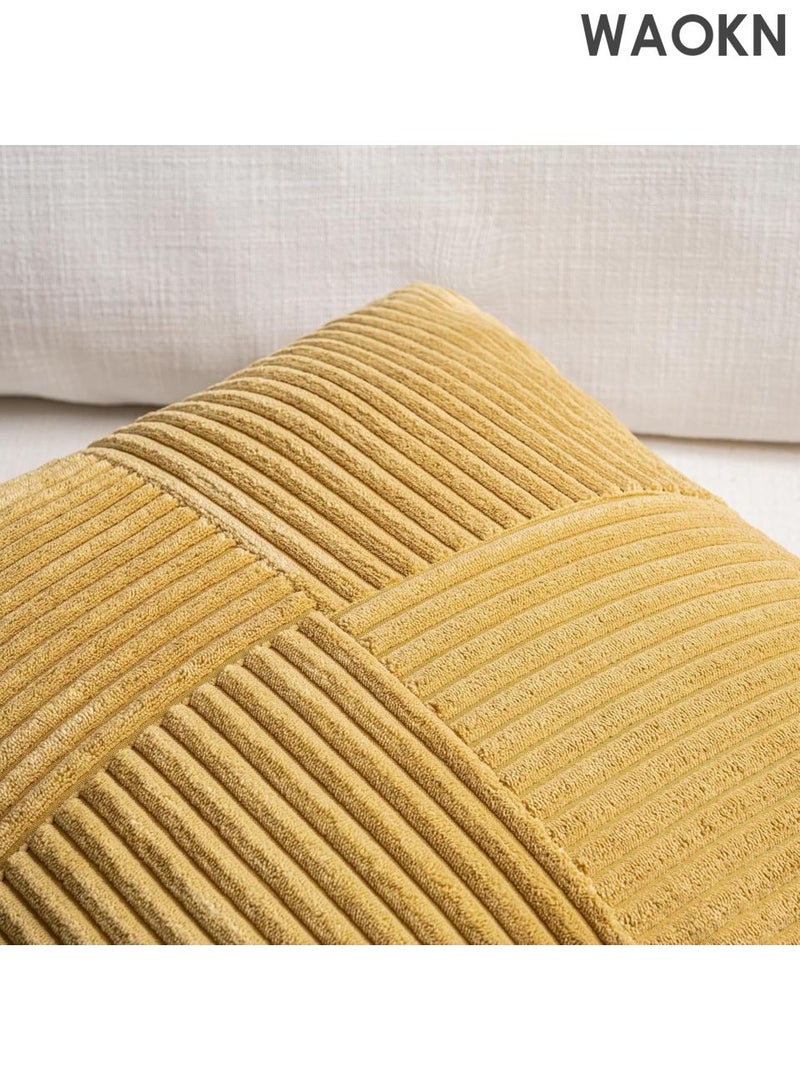 WAOKN 2 Packs Mustard Yellow Decorative Throw Pillow Covers 18x18 Inch for Living Room Couch Bed, Farmhouse Boho Home Decor, Soft Cross Corduroy Patchwork Textured Accent Cushion Case 45x45 cm - Image 3