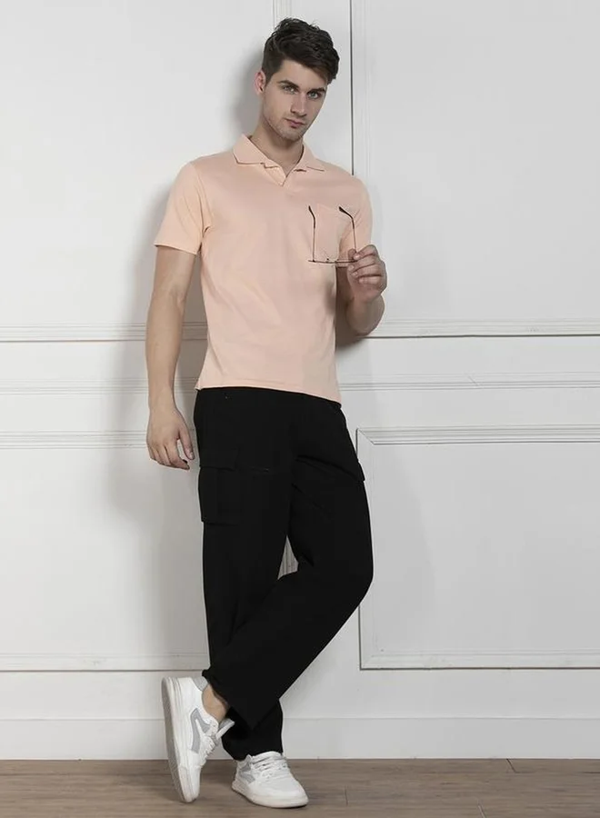 Dennis Lingo Dennis lingo Solid Peach Pure Cotton Polo T-Shirt