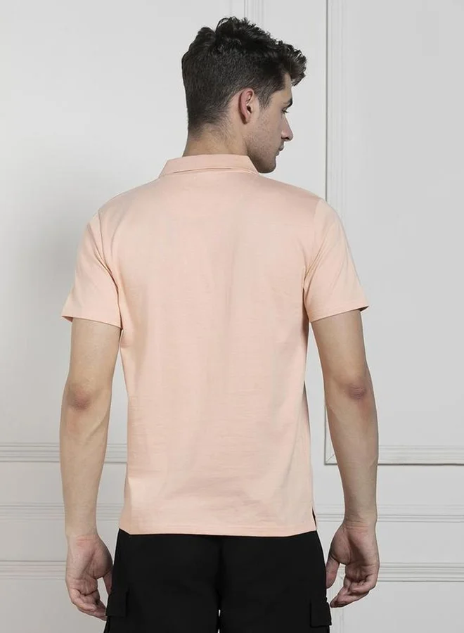 Dennis Lingo Dennis lingo Solid Peach Pure Cotton Polo T-Shirt