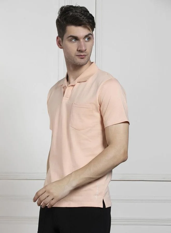 Dennis Lingo Dennis lingo Solid Peach Pure Cotton Polo T-Shirt