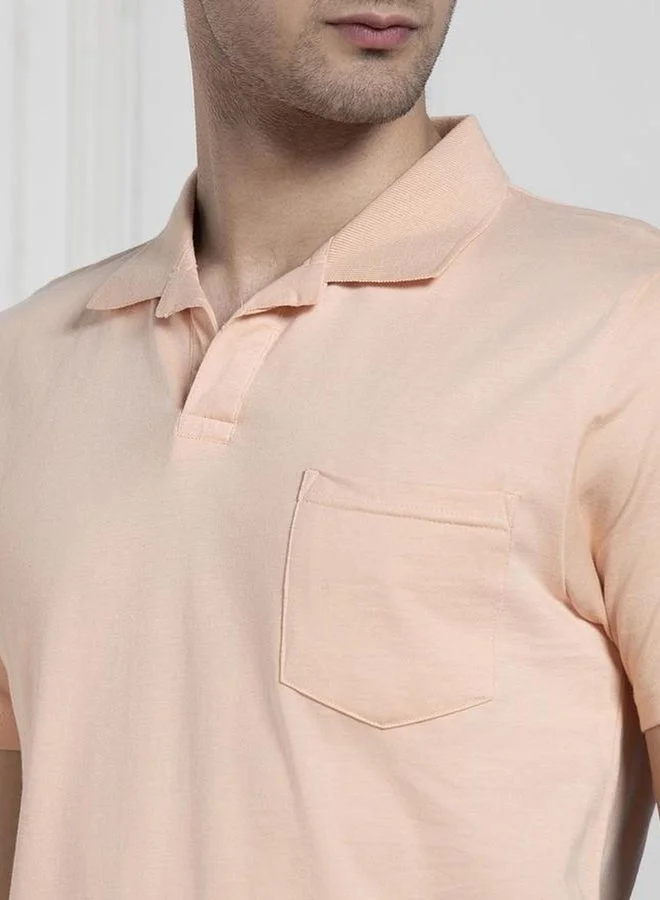 Dennis Lingo Solid Peach Pure Cotton Polo T-Shirt