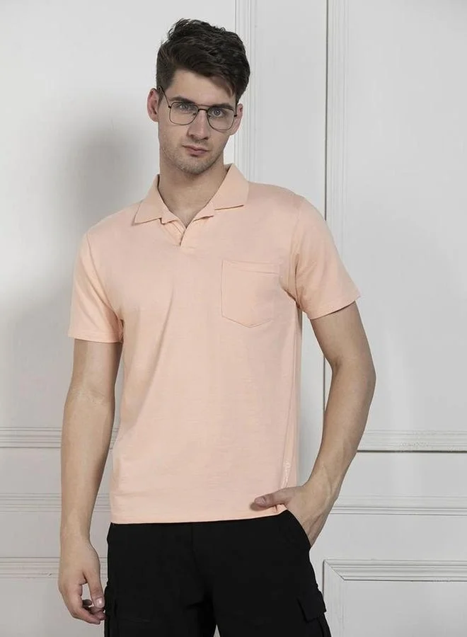 Dennis Lingo Solid Peach Pure Cotton Polo T-Shirt