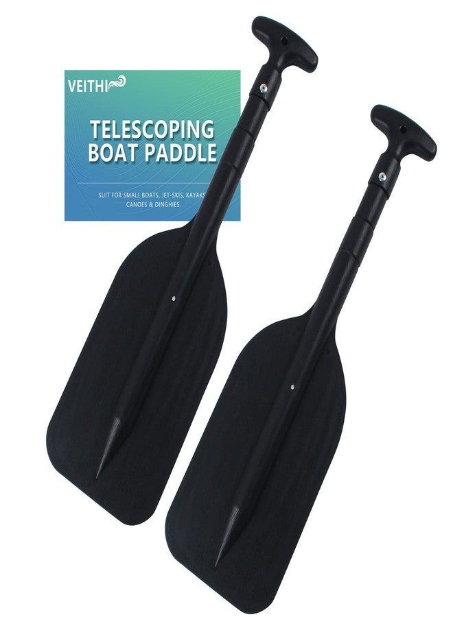 VEITHI Boat Paddle Telescoping Collapsible Oar for Boat Anti Slip Aluminum Plastic Canoe Paddles 2 Pack Small Tubing Floats Oars Row and Safety Boat Accessories for Kids and Adults(Black) - Image 1