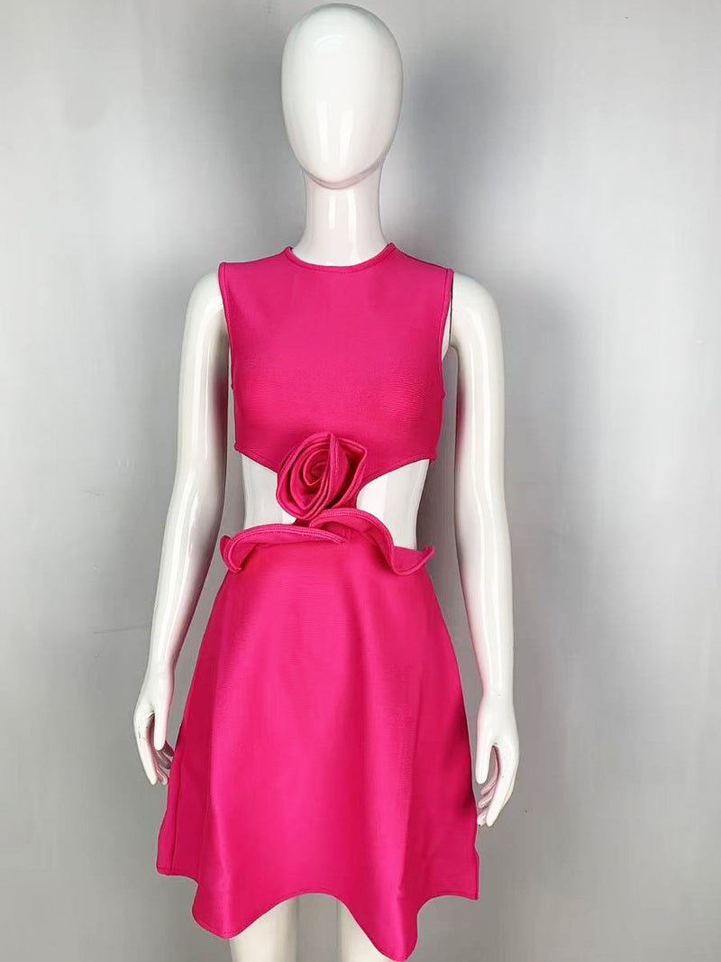New Fashion Sleeveless Hollow Applique A- Line Party Dress Bandage Skirt Socialite Skirt Dress - Image 4
