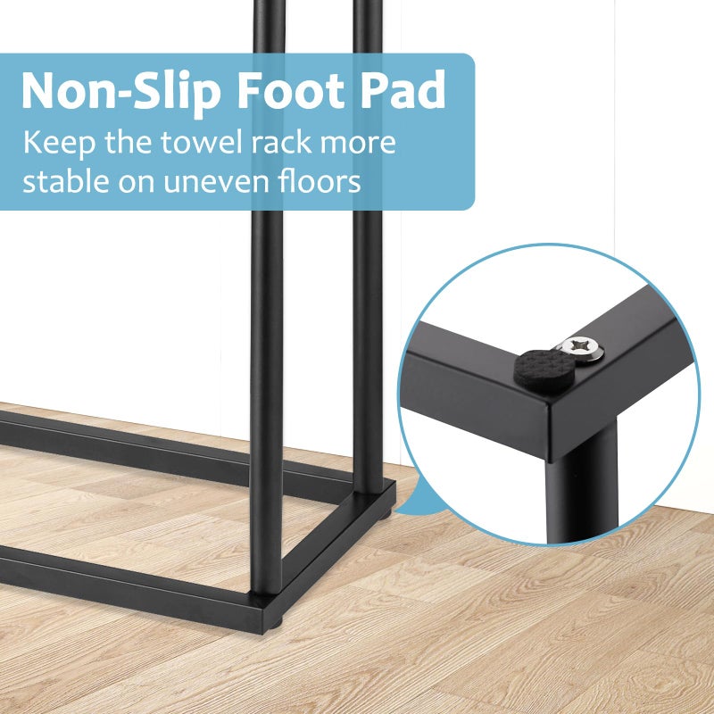 DECLUTTR Free Standing Towel Rack, 2 Tier Towel Racks for Bathroom with Storage Shelves, Modern Outdoor Standing Towel Drying Rack for Poolside, Black Blanket Rack Holder, DECLUTTR - Image 5