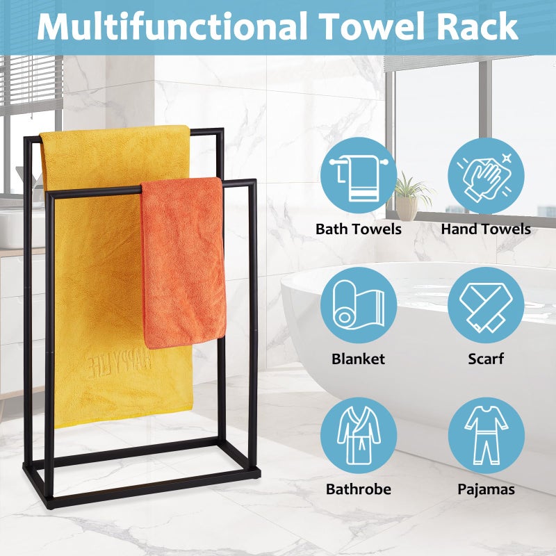 DECLUTTR Free Standing Towel Rack, 2 Tier Towel Racks for Bathroom with Storage Shelves, Modern Outdoor Standing Towel Drying Rack for Poolside, Black Blanket Rack Holder, DECLUTTR - Image 3