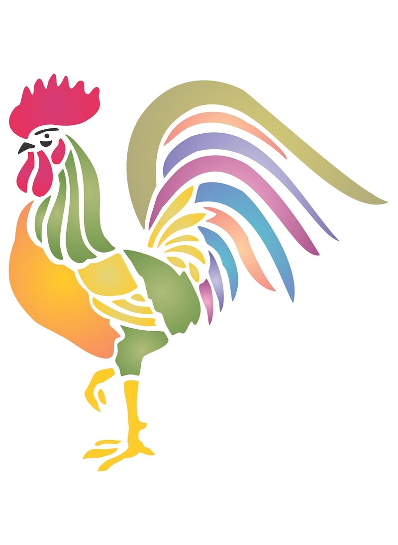Usnyabni - Rooster Stencil - 8.5 x 9 inch - Reusable Chinese Year of the Rooster Chicken Bird Farm Animal Stencils for Painting - Use on Walls, Floors, Fabrics, Glass, Wood, Terracotta, and More... - Image 1