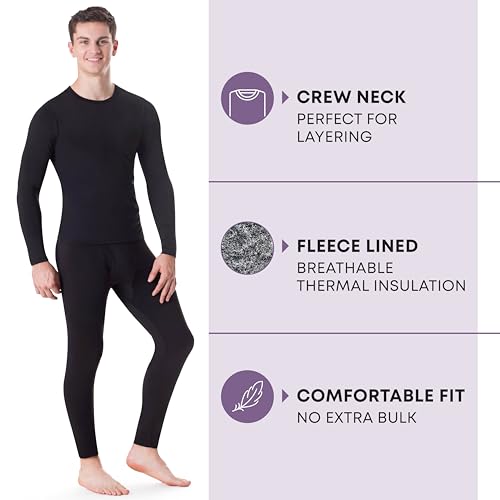 Rocky Thermal Underwear Men Long Johns Men Thermal Underwear Thermals Mens Base Layer Mens Thermals Top and Bottom Set (Black, X-Large, Standard Weight - 185 GSM, One Pack) - Image 2