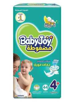 BabyJoy Compressed Diamond Pad Diaper, Size 4+, Large Plus, 12-21 Kg, Jumbo Pack, 44 Tape Style Diapers