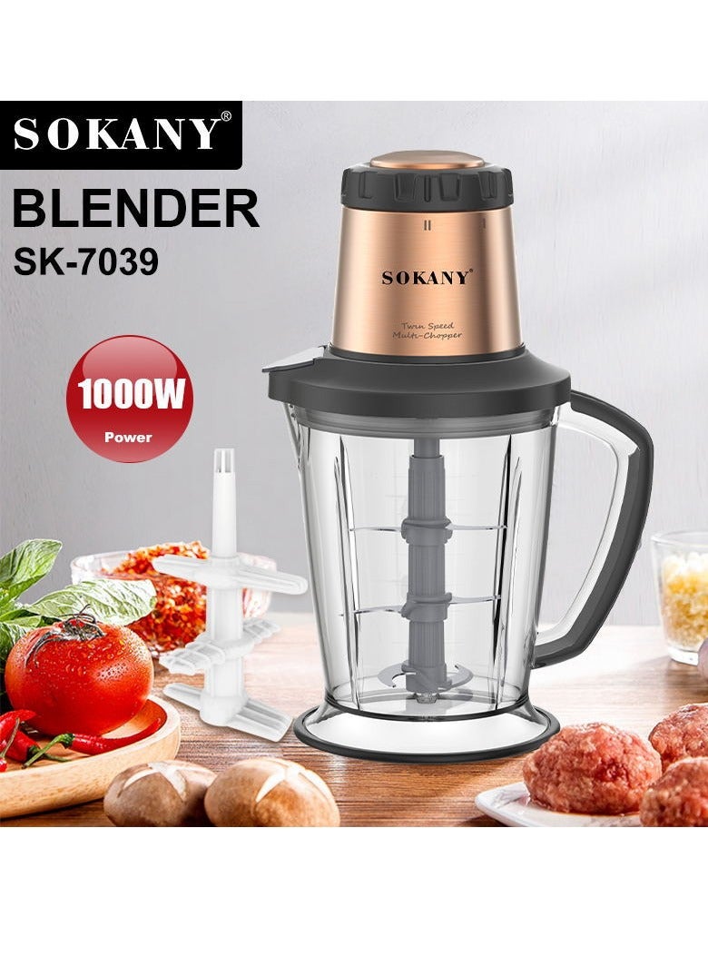 سوكاني مفرمة لحم، مفرمة طعام كهربائية، صانعة سجق، تقشير الثوم وعصره، مفرمة طعام صغيرة لطحن اللحوم سهلة الاستخدام والتنظيف، مجموعة للاستخدام المنزلي، SK-7039 (أسود، ذهبي) - Image 2