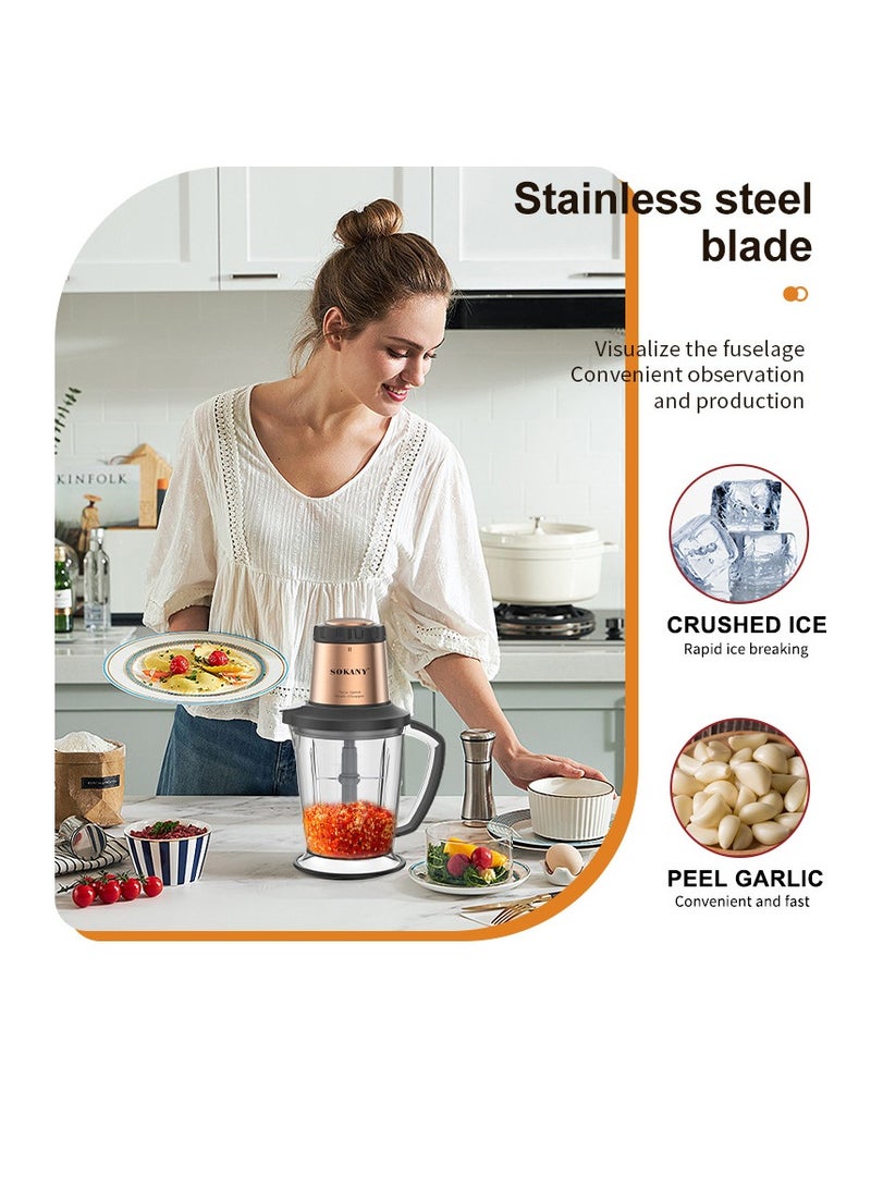 سوكاني مفرمة لحم، مفرمة طعام كهربائية، صانعة سجق، تقشير الثوم وعصره، مفرمة طعام صغيرة لطحن اللحوم سهلة الاستخدام والتنظيف، مجموعة للاستخدام المنزلي، SK-7039 (أسود، ذهبي) - Image 3