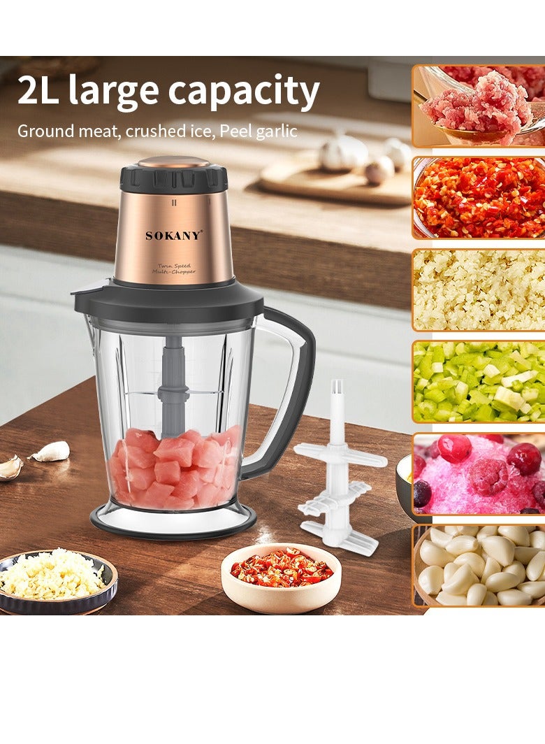 سوكاني مفرمة لحم، مفرمة طعام كهربائية، صانعة سجق، تقشير الثوم وعصره، مفرمة طعام صغيرة لطحن اللحوم سهلة الاستخدام والتنظيف، مجموعة للاستخدام المنزلي، SK-7039 (أسود، ذهبي) - Image 4