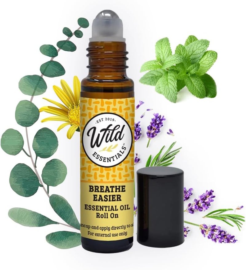 mEssentials Wild Essentials Breathe Easier Essential Oil Roll On, 10ml for Sinus, Allergies, Stuffy Nose, 100% Pure, Premium Grade Essential Oils and Organic Jojoba Oil, Ready to Use, Moisturizer