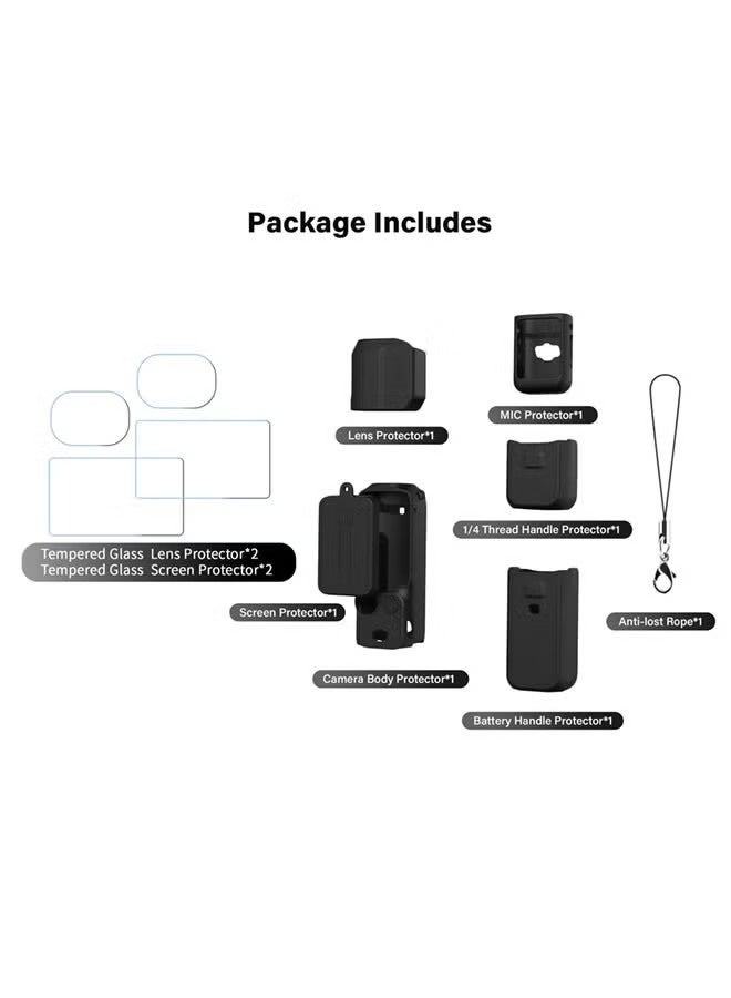 X-level DJI OSMO Pocket 3 Accessory Kit, Silicone Protective Case Cover, Tempered Glass Screen Protector, Lens Protector (Black) - Image 2