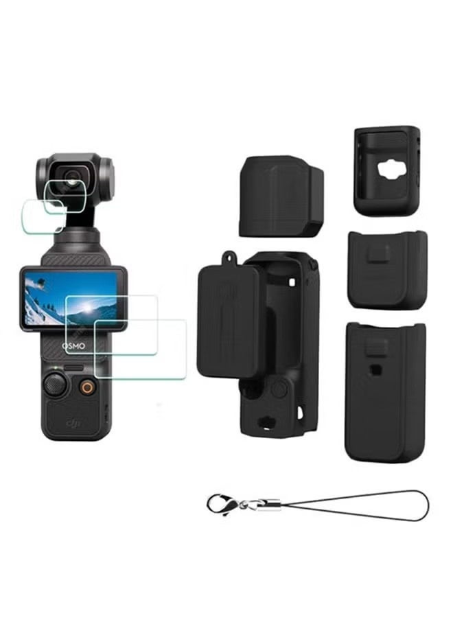 X-level DJI OSMO Pocket 3 Accessory Kit, Silicone Protective Case Cover, Tempered Glass Screen Protector, Lens Protector (Black) - Image 1