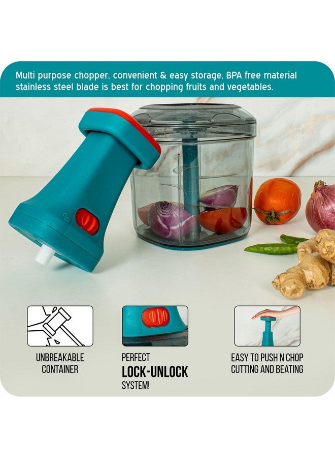 Rylan Manual Hand Press Push Chopper with 6 Blades for Effortless Chopping Vegetables & Fruits (Assorted, 1000 ml, Plastic). - Image 2