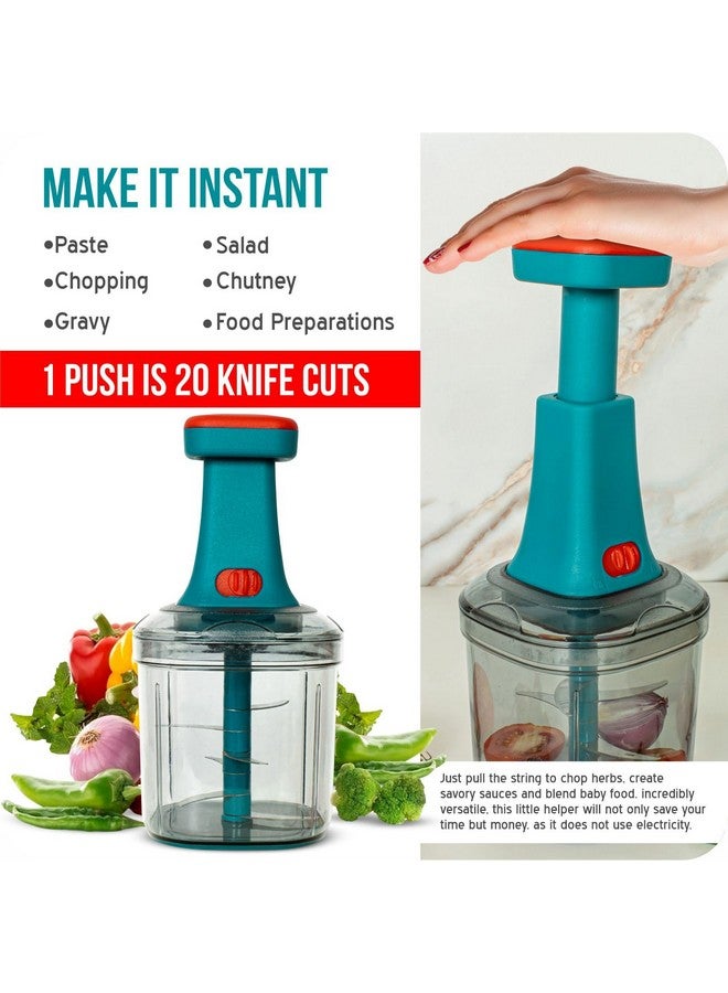 Rylan Manual Hand Press Push Chopper with 6 Blades for Effortless Chopping Vegetables & Fruits (Assorted, 1000 ml, Plastic). - Image 3
