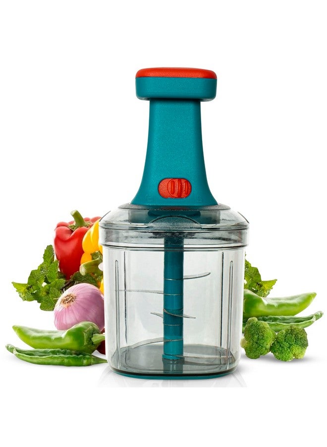 Rylan Manual Hand Press Push Chopper with 6 Blades for Effortless Chopping Vegetables & Fruits (Assorted, 1000 ml, Plastic). - Image 1