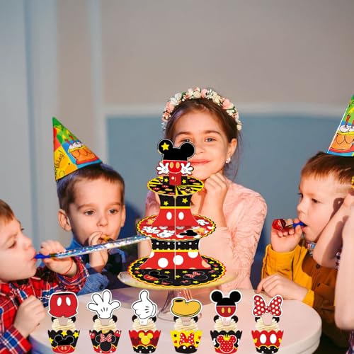 EBWHOLE Cute Mouse Cupcake Stand, Large 3-Tier Cartoon Cupcake Holder for Birthday Party Decorations (Red) - Image 5