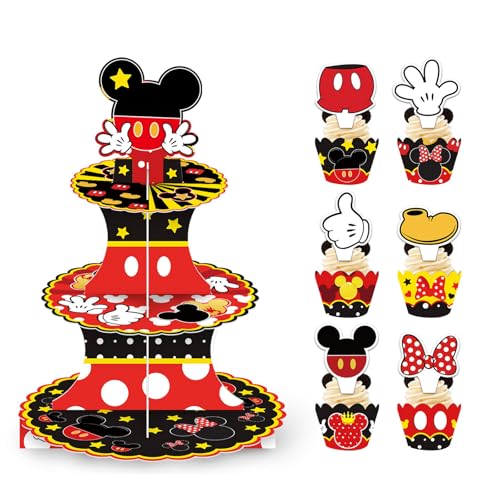 EBWHOLE Cute Mouse Cupcake Stand, Large 3-Tier Cartoon Cupcake Holder for Birthday Party Decorations (Red) - Image 1