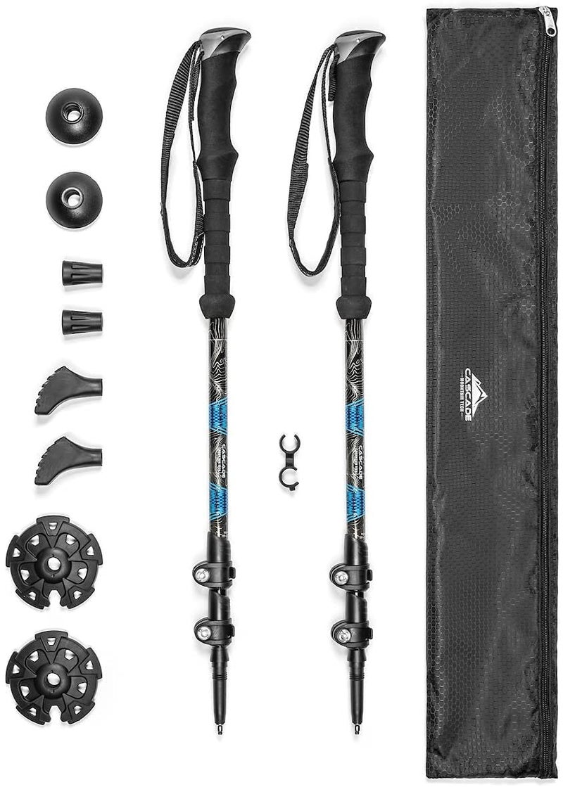 Cascade Mountain Tech Trekking Poles - Carbon Fiber Walking or Hiking Sticks with Quick Adjustable Locks (Set of 2), Blue - Image 1