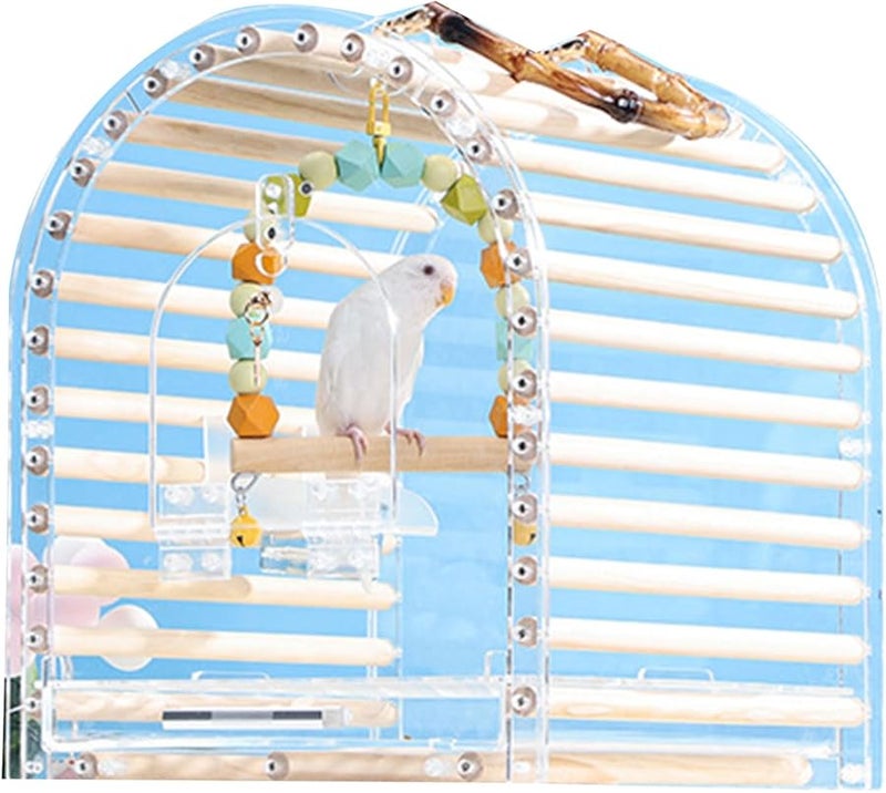 Large Transparent Acrylic Travel Bird Cage Portable Ventilated Carrier For Small Parrots - Image 1