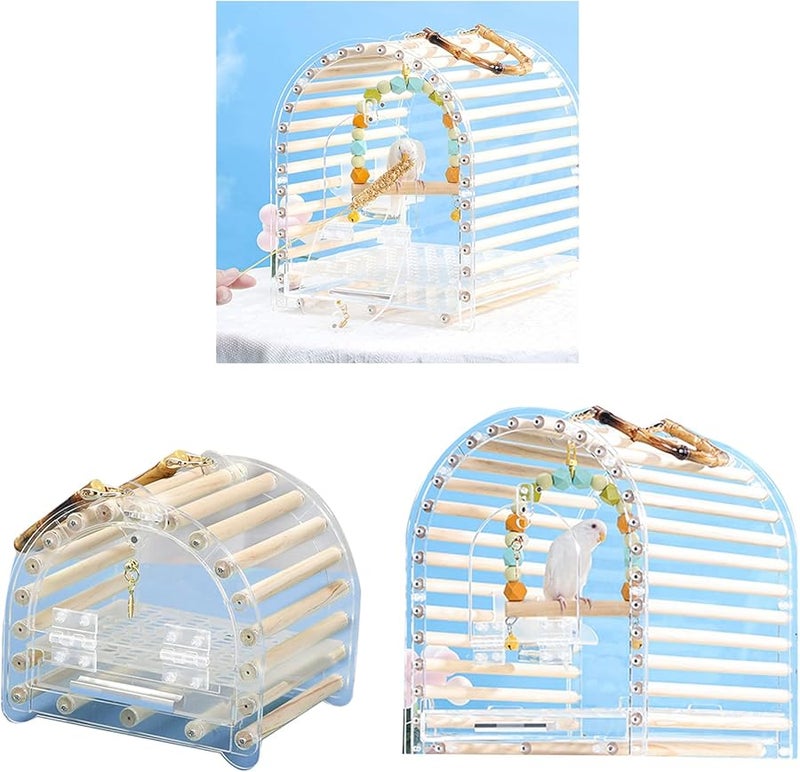 Large Transparent Acrylic Travel Bird Cage Portable Ventilated Carrier For Small Parrots - Image 3