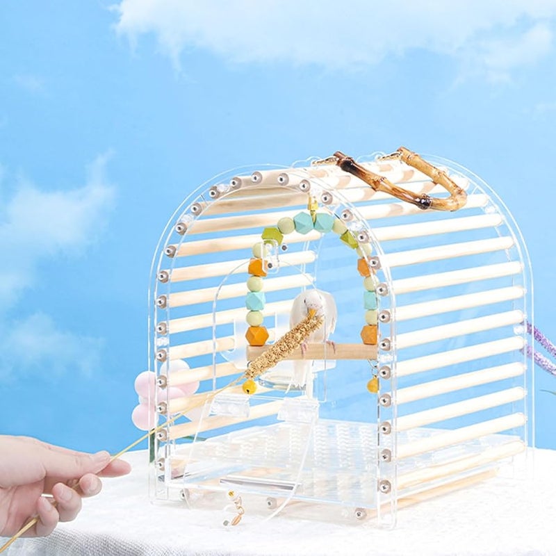 Large Transparent Acrylic Travel Bird Cage Portable Ventilated Carrier For Small Parrots - Image 5