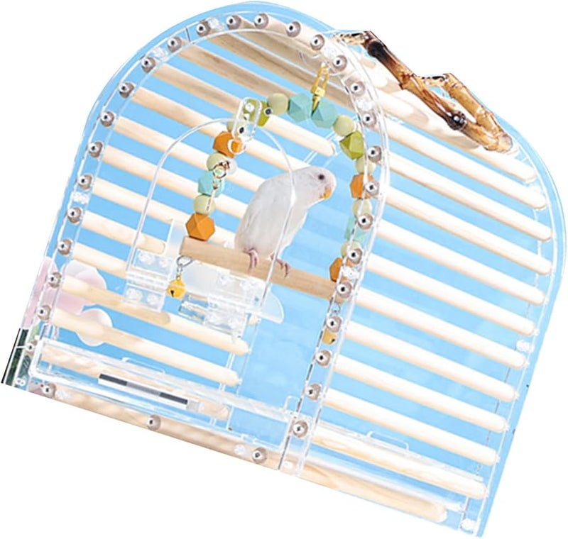 Large Transparent Acrylic Travel Bird Cage Portable Ventilated Carrier For Small Parrots - Image 4
