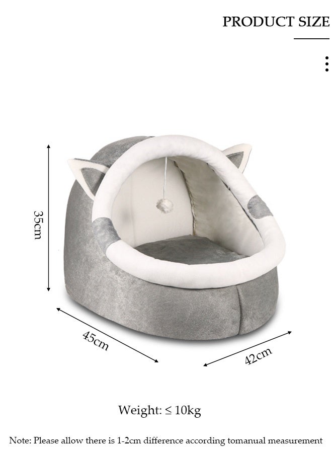 DUNISO Indoor Cat Bed,Cat Bed Semi-Enclosed for Indoor, Portable Cat Cave Bed with Plush Ball and Anti-Slip Bottom, Washable Pet Bed for Medium-sized Cats and Small Dogs,45*42*35cm - Image 2