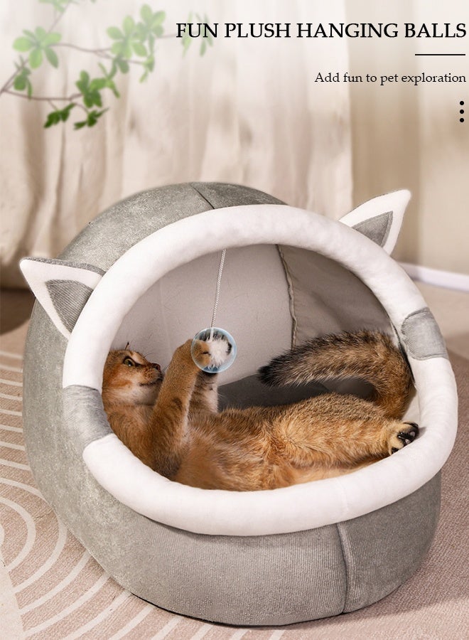 DUNISO Indoor Cat Bed,Cat Bed Semi-Enclosed for Indoor, Portable Cat Cave Bed with Plush Ball and Anti-Slip Bottom, Washable Pet Bed for Medium-sized Cats and Small Dogs,45*42*35cm - Image 3