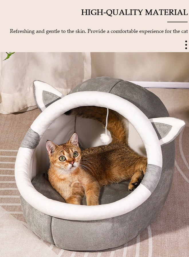 DUNISO Indoor Cat Bed,Cat Bed Semi-Enclosed for Indoor, Portable Cat Cave Bed with Plush Ball and Anti-Slip Bottom, Washable Pet Bed for Medium-sized Cats and Small Dogs,45*42*35cm - Image 4