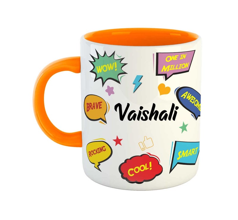 ASHVAH Customized Vaishali Name Ceramic Coffee Mug Happy Birthday Gift for Daughter Sister Wife Friend Return Gift for Kids Color Orange Name Vaishali - Image 1