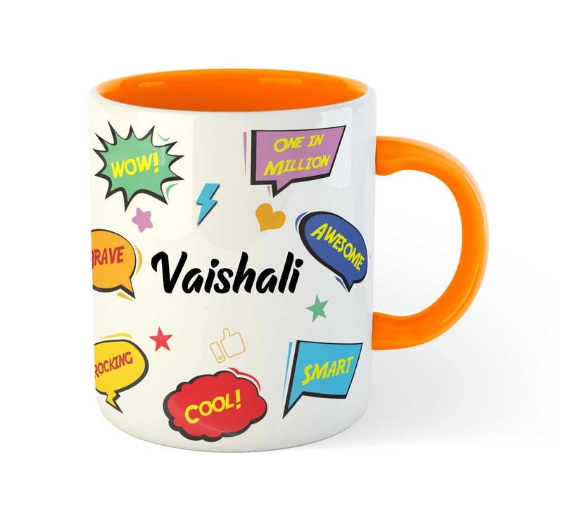 ASHVAH Customized Vaishali Name Ceramic Coffee Mug Happy Birthday Gift for Daughter Sister Wife Friend Return Gift for Kids Color Orange Name Vaishali - Image 3